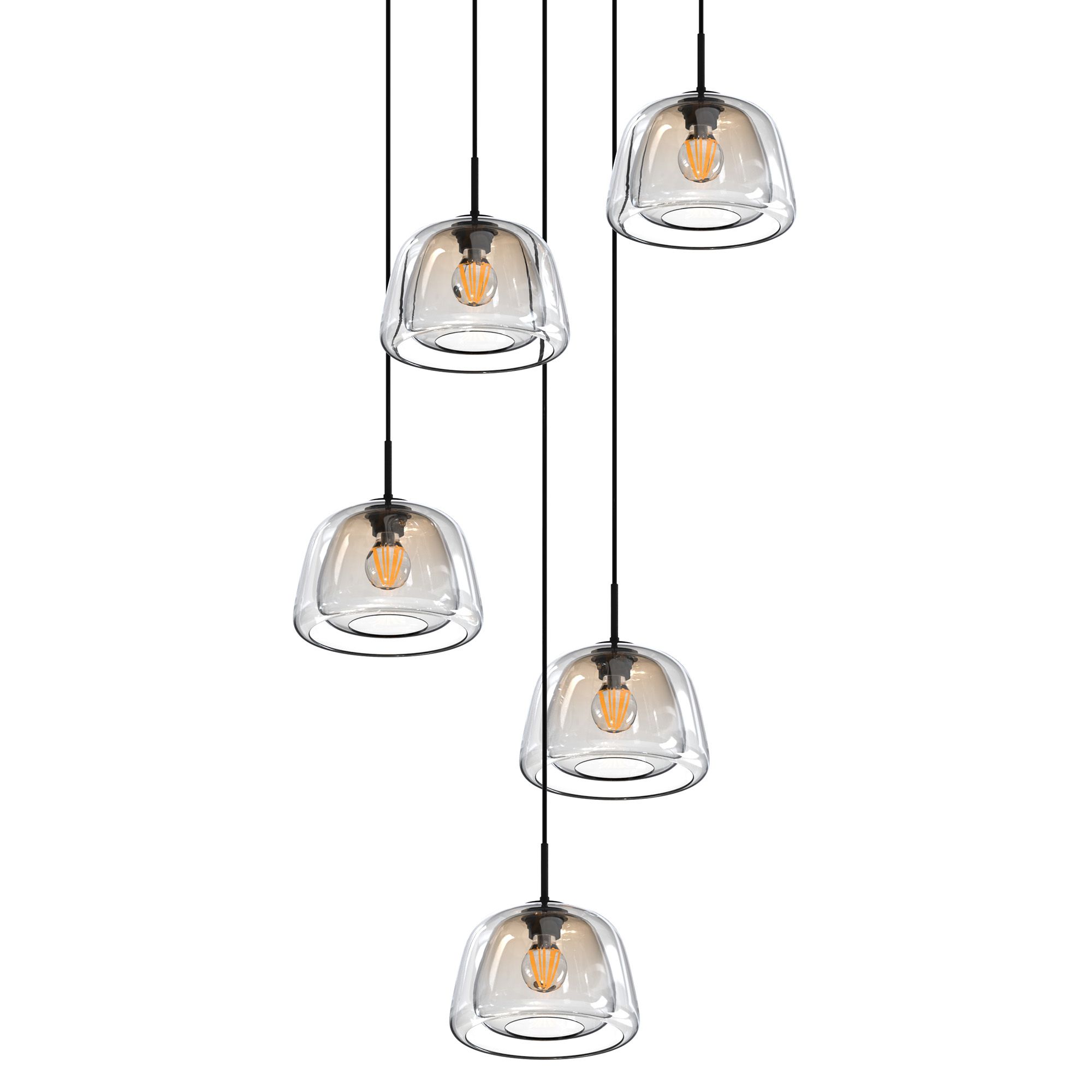Suspension ronde 5 lumières GIOBOLE double verre transparent/ambré Ø24cm