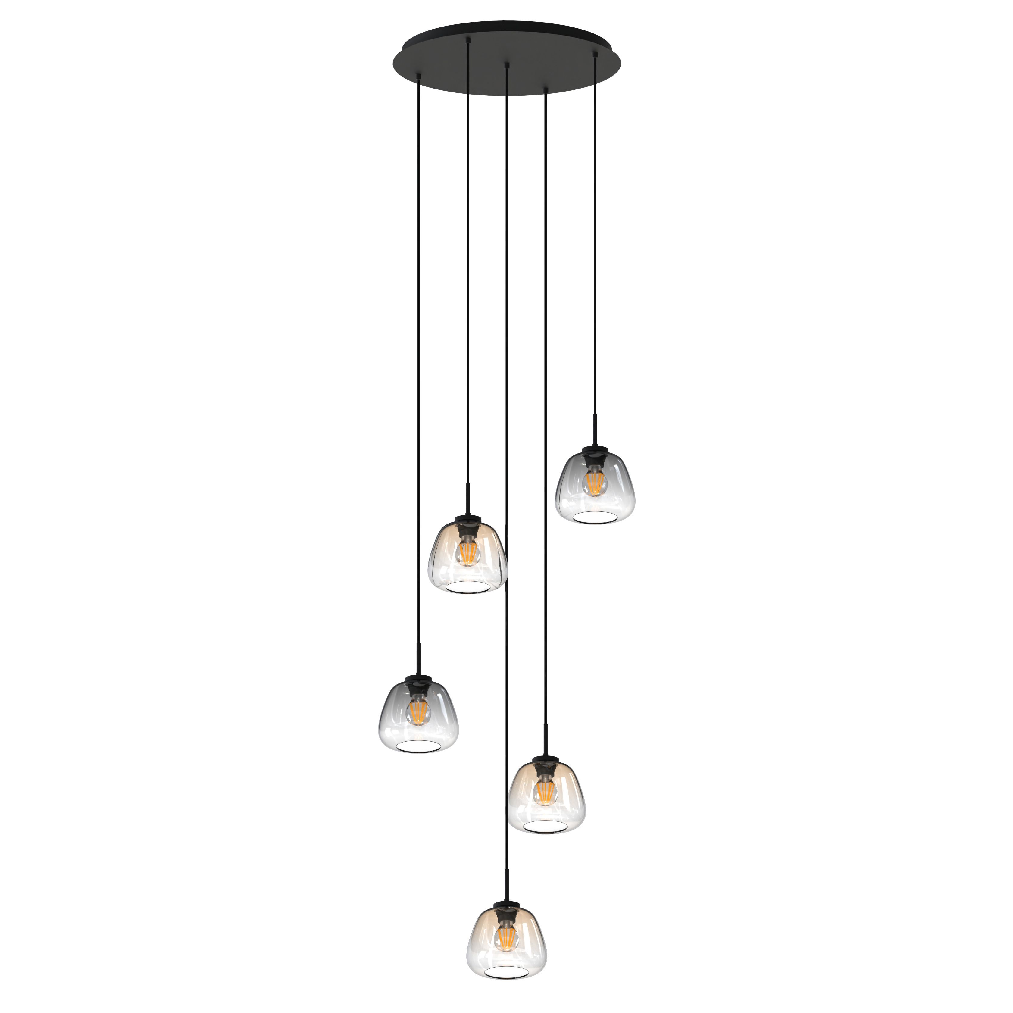 Suspension ronde 5 lumières GIOBOLE Verre fumé/ambré Ø18cm