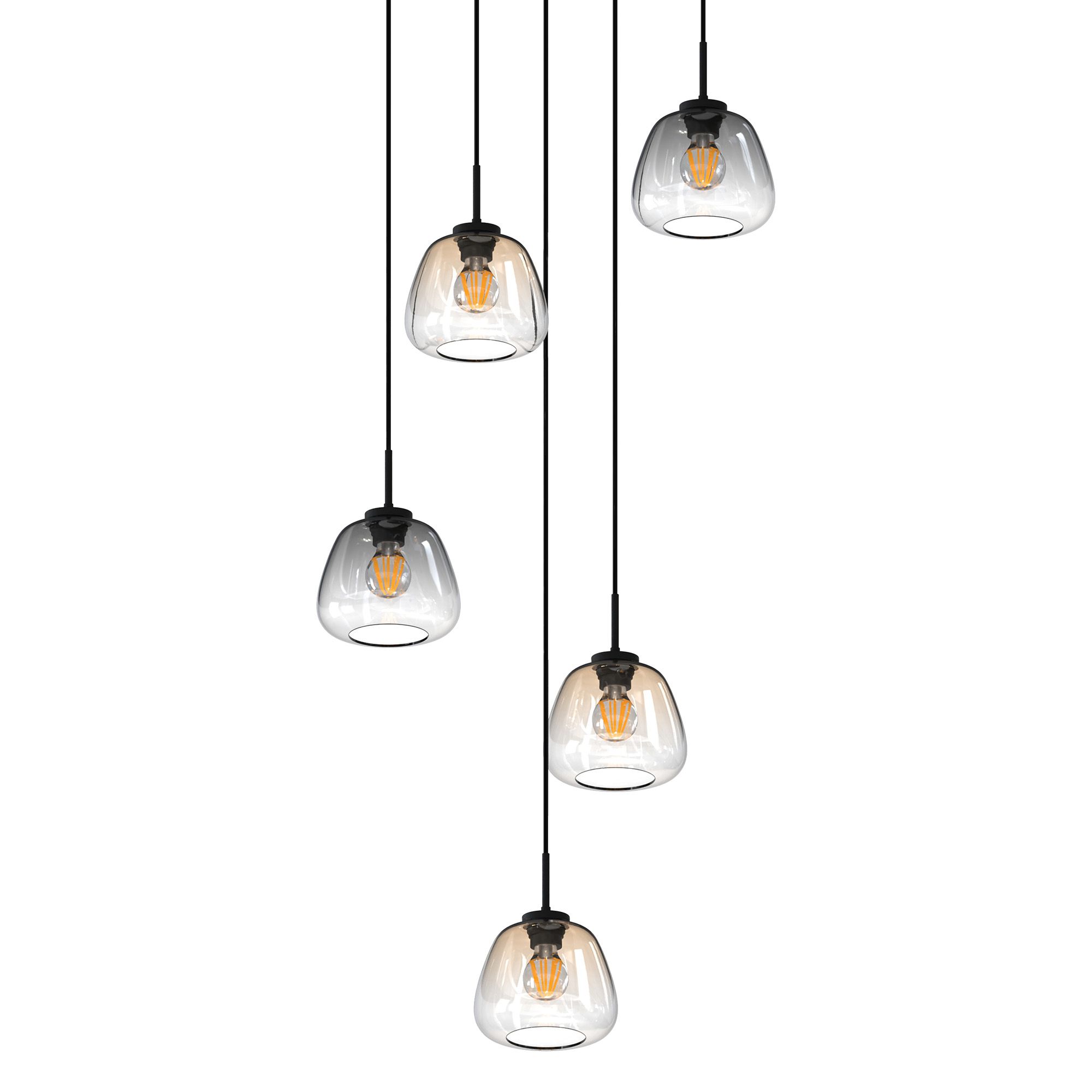 Suspension ronde 5 lumières GIOBOLE Verre fumé/ambré Ø18cm