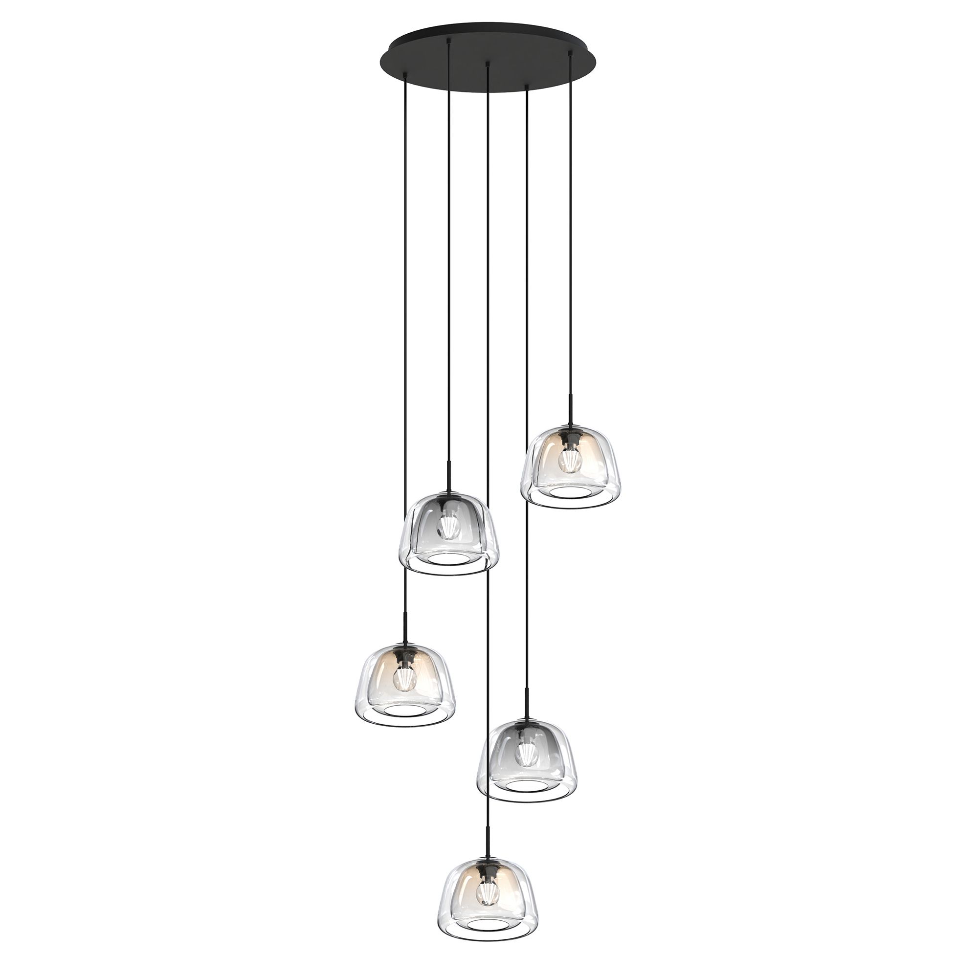 Suspension ronde 5 lumières GIOBOLE double verre fumé/ambré Ø24cm