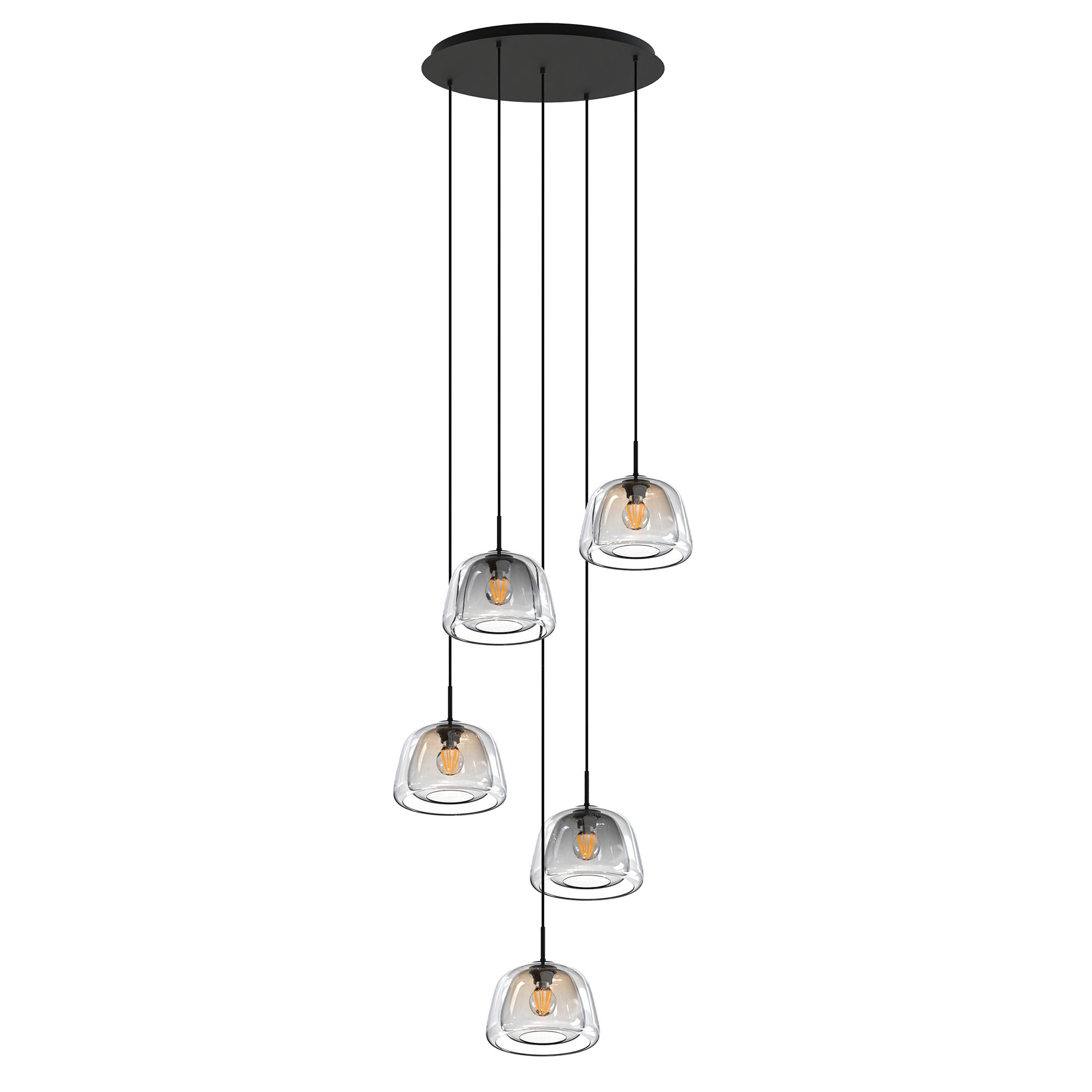 Suspension ronde 5 lumières GIOBOLE double verre fumé/ambré Ø24cm