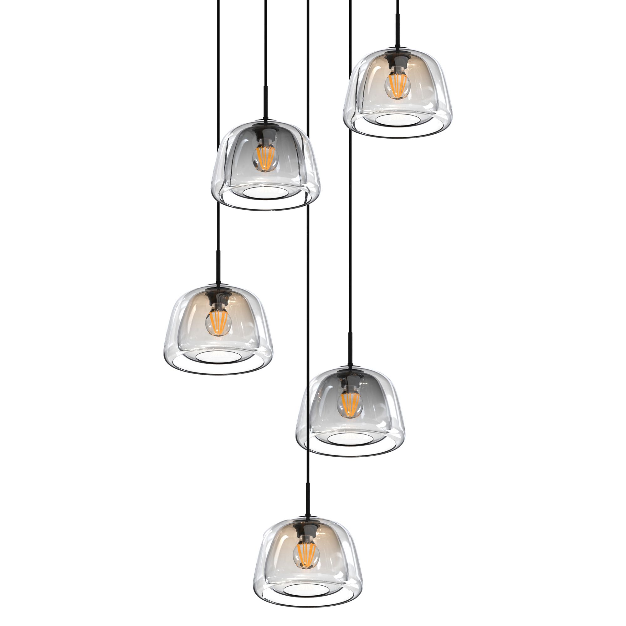 Suspension ronde 5 lumières GIOBOLE double verre fumé/ambré Ø24cm