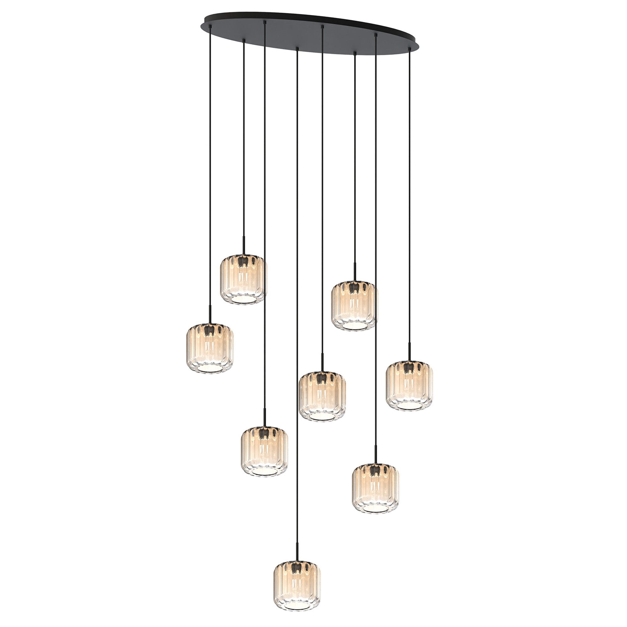 Suspension 8 lumières GIOBOLE strié ambré Ø18cm