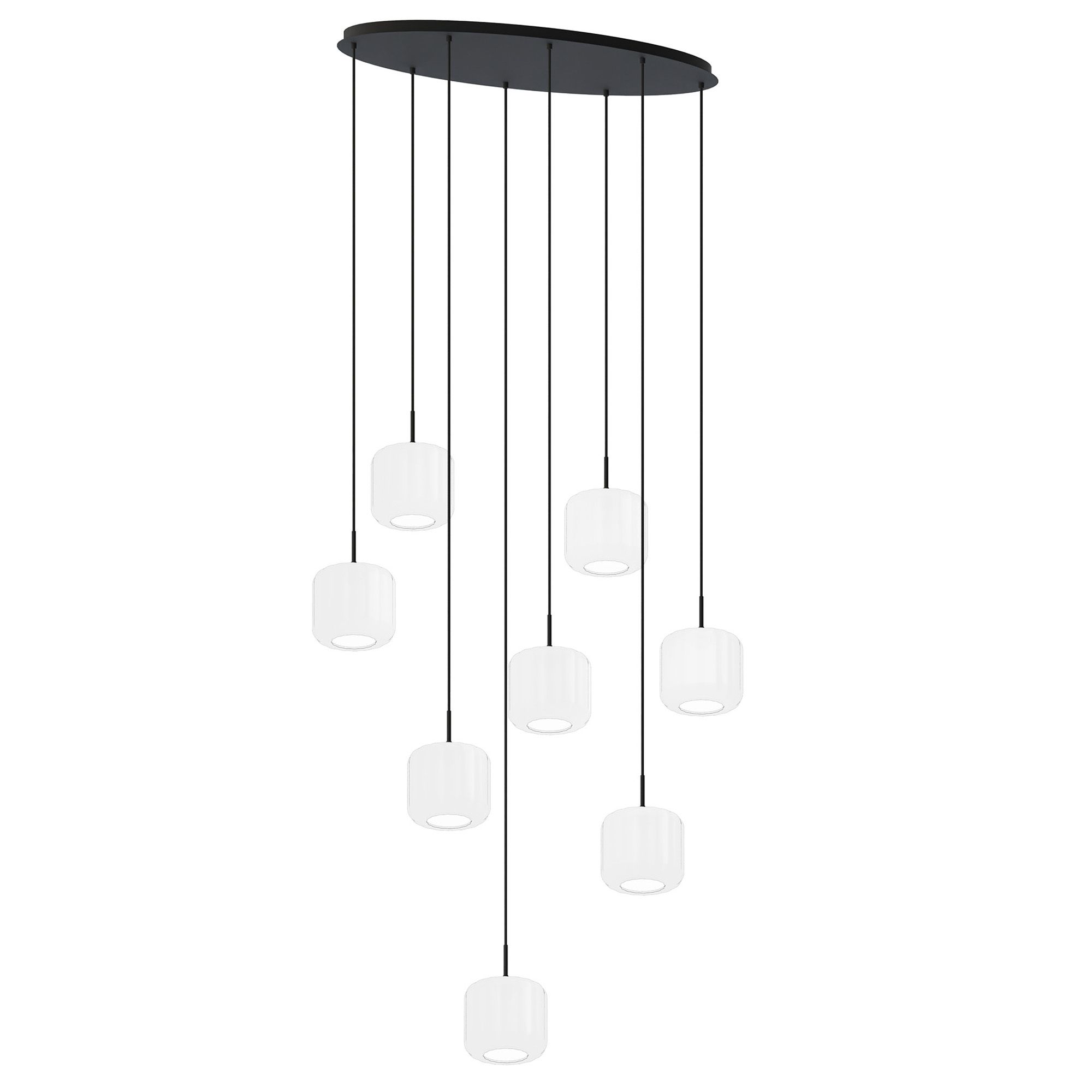 Suspension 8 lumières GIOBOLE strié opalin Ø18cm