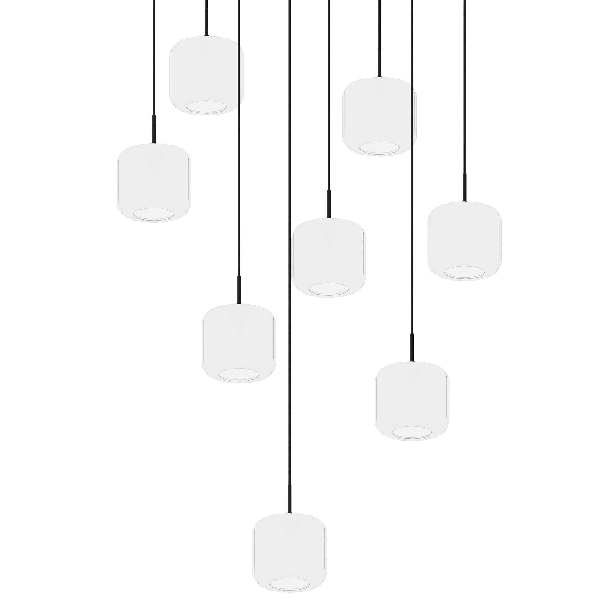Suspension 8 lumières GIOBOLE strié opalin Ø18cm