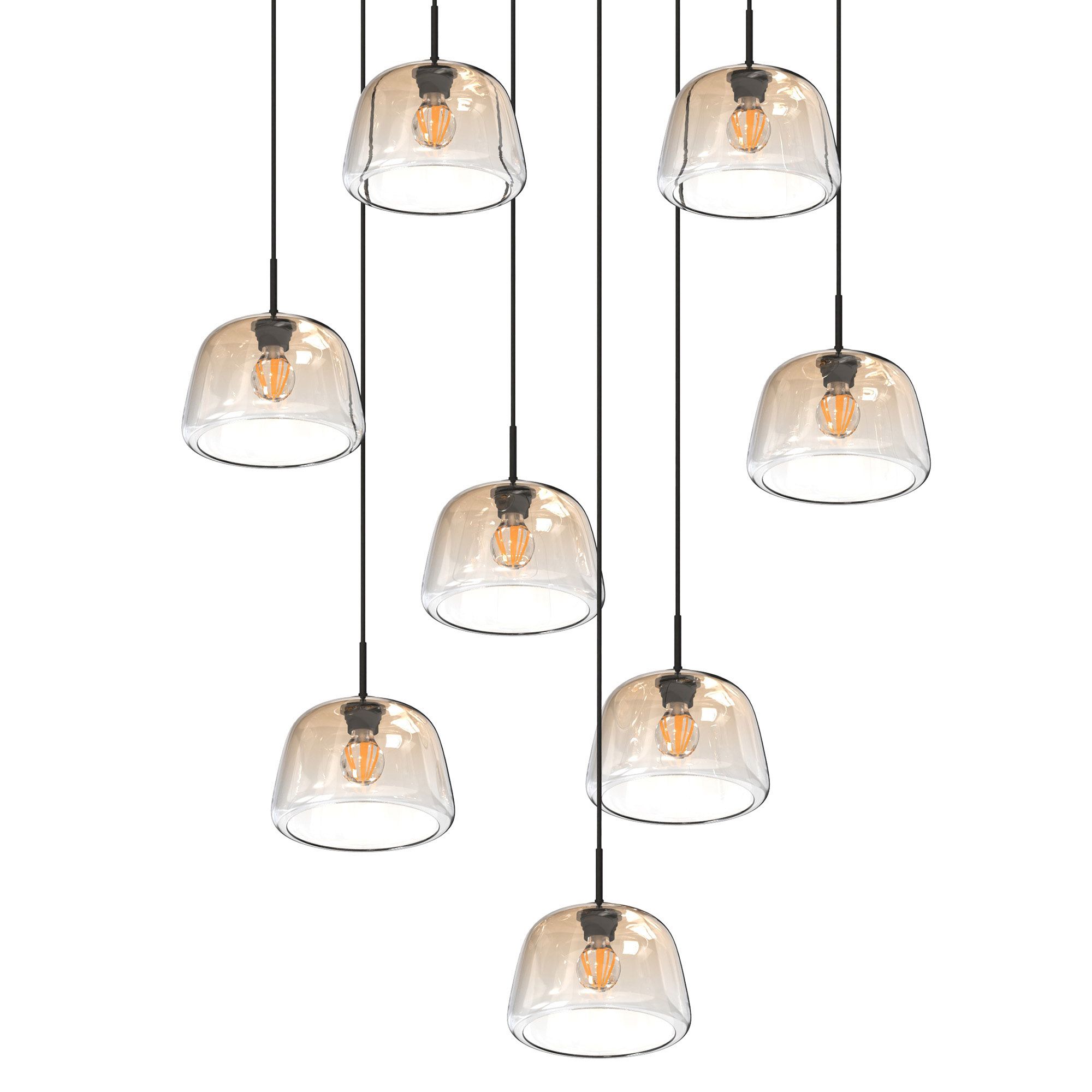 Suspension 8 lumières GIOBOLE verre ambré Ø18cm