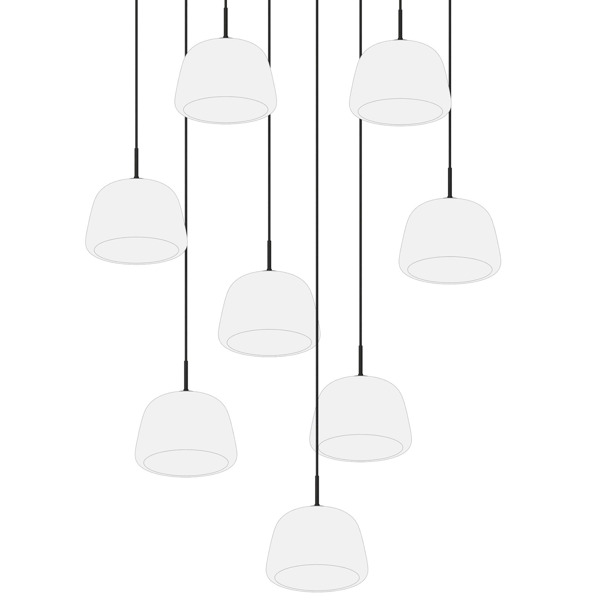 Suspension 8 lumières GIOBOLE verre opalin Ø18cm