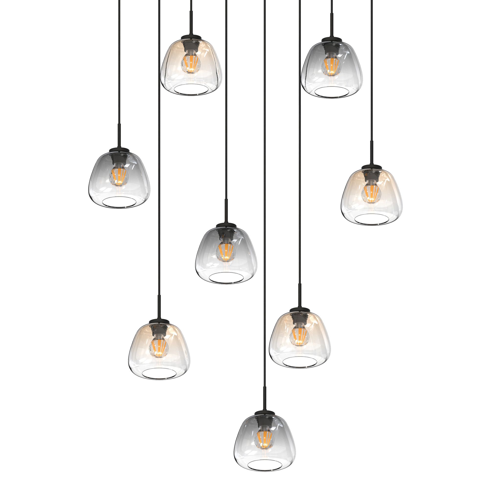 Suspension 8 lumières GIOBOLE verre fumé/ambré Ø18cm