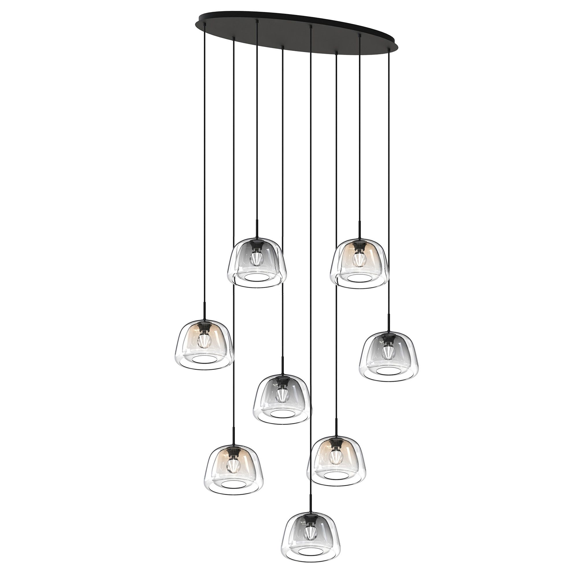 Suspension 8 lumières GIOBOLE verre fumé/ambré/transparent Ø24cm