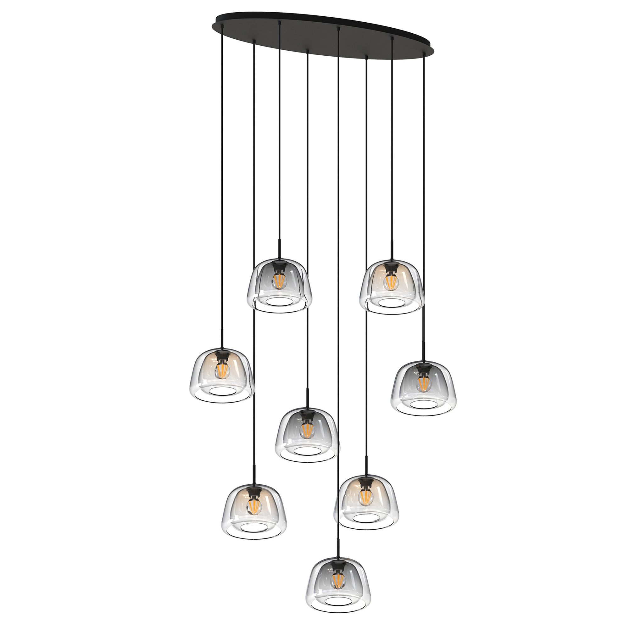 Suspension 8 lumières GIOBOLE verre fumé/ambré/transparent Ø24cm