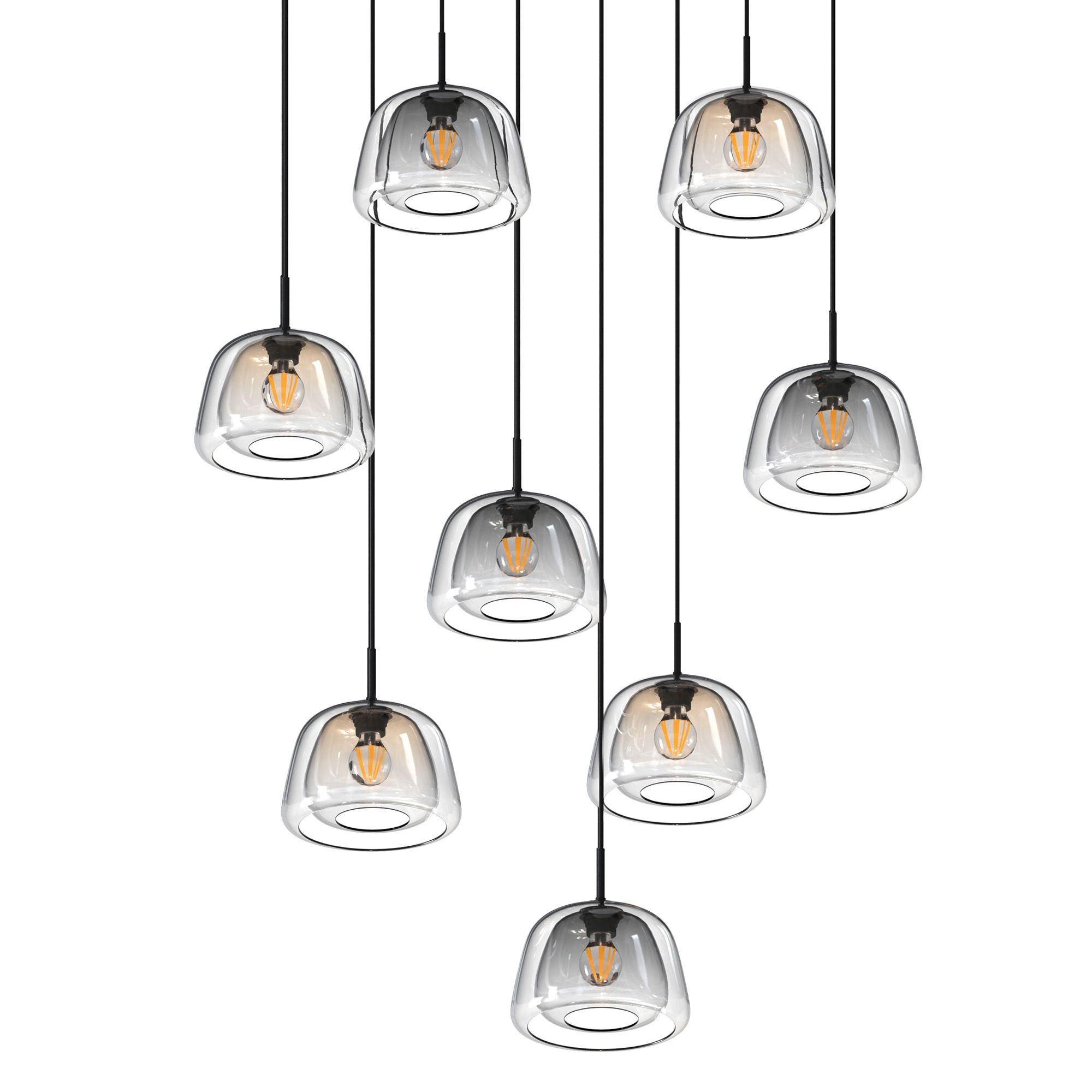 Suspension 8 lumières GIOBOLE verre fumé/ambré/transparent Ø24cm