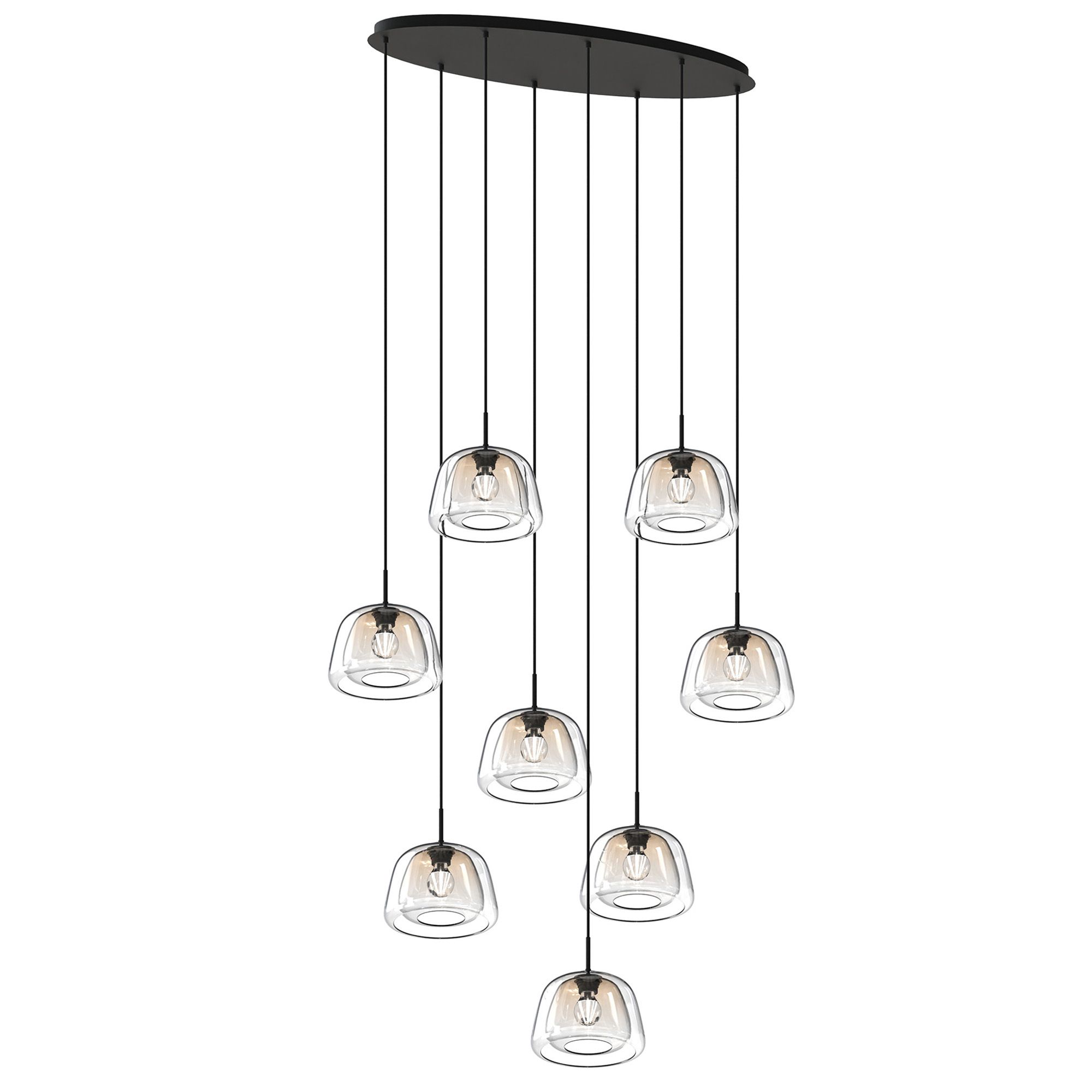Suspension 8 lumières GIOBOLE double verre ambré/transparent Ø24cm