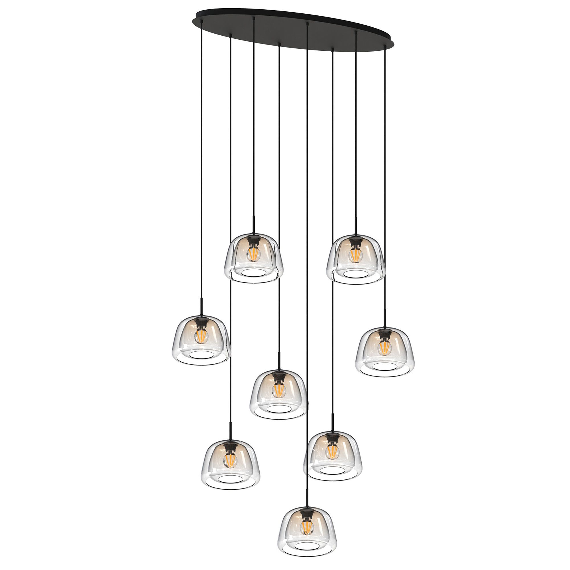 Suspension 8 lumières GIOBOLE double verre ambré/transparent Ø24cm