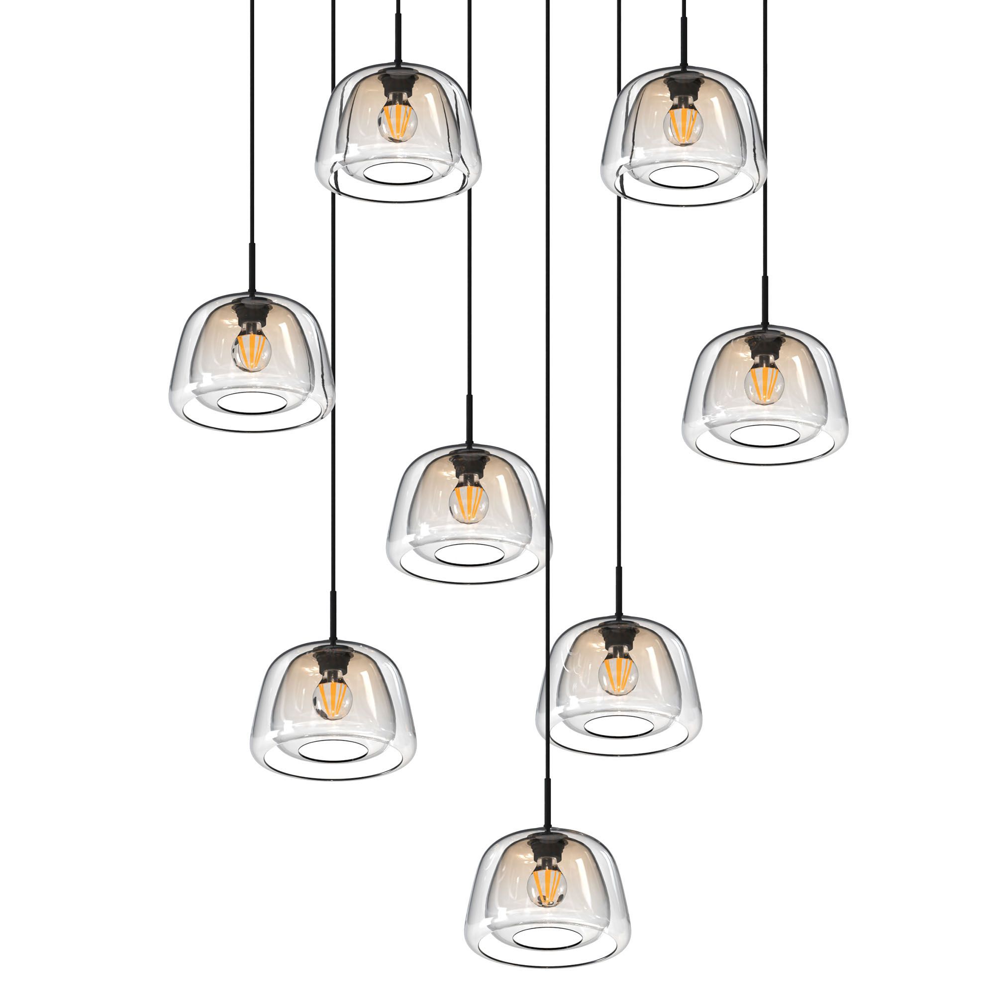 Suspension 8 lumières GIOBOLE double verre ambré/transparent Ø24cm