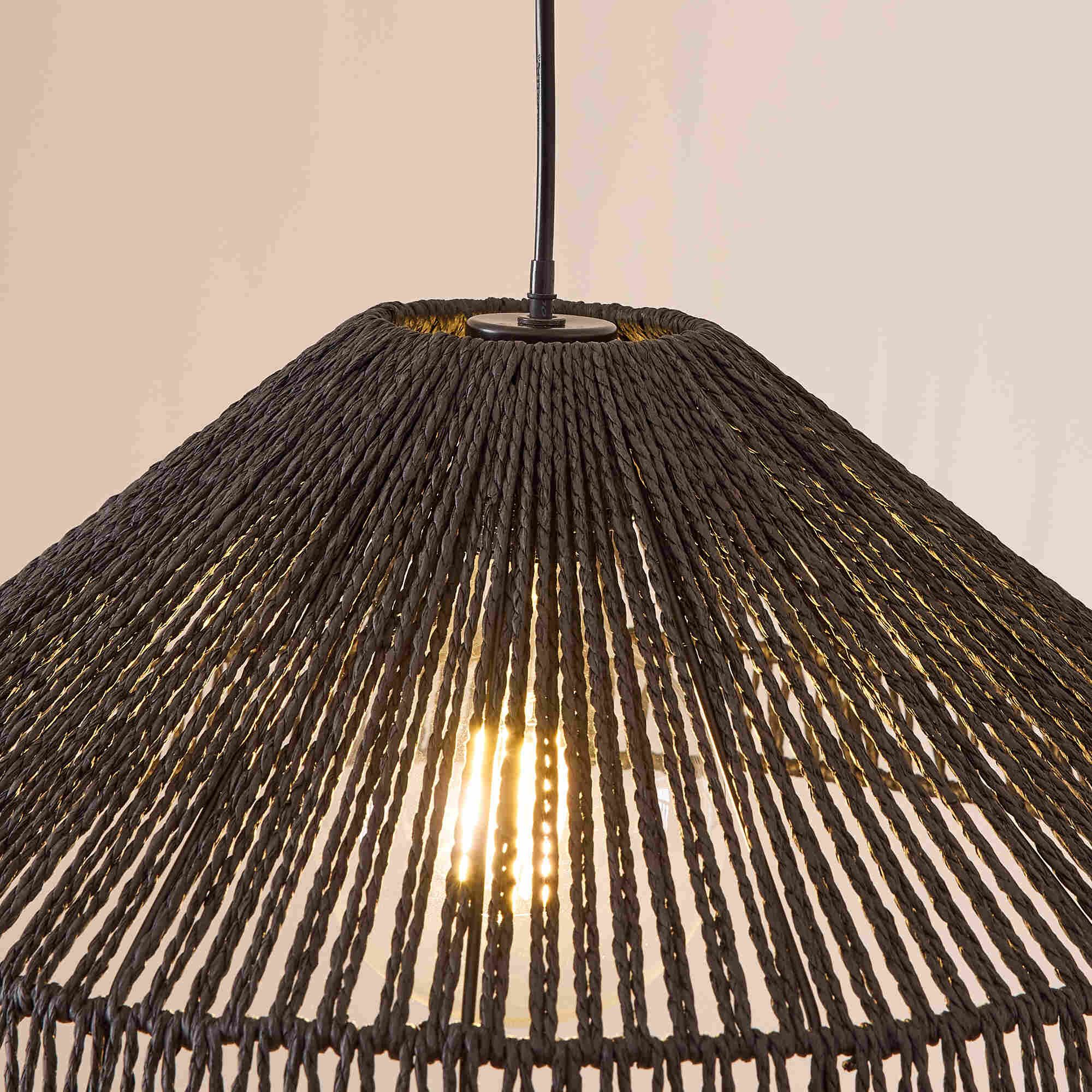 Suspension TOKYO corde de papier naturel noir Ø50cm