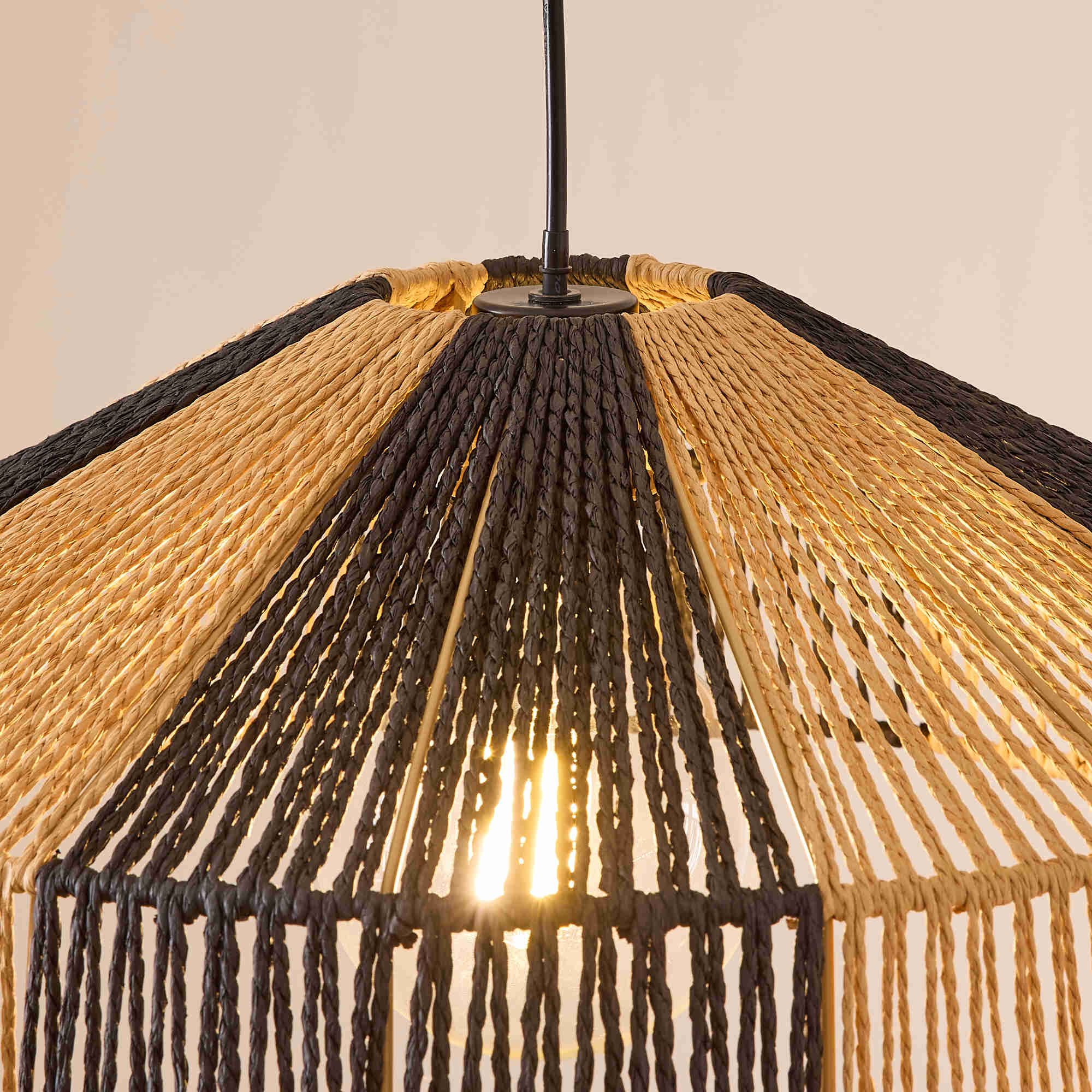 Suspension BI corde en papier naturel/noir Ø50cm