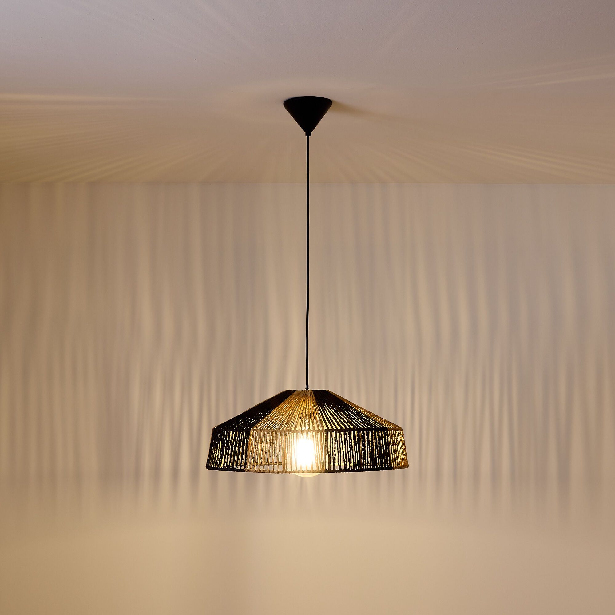 Suspension BI corde en papier naturel/noir Ø50cm