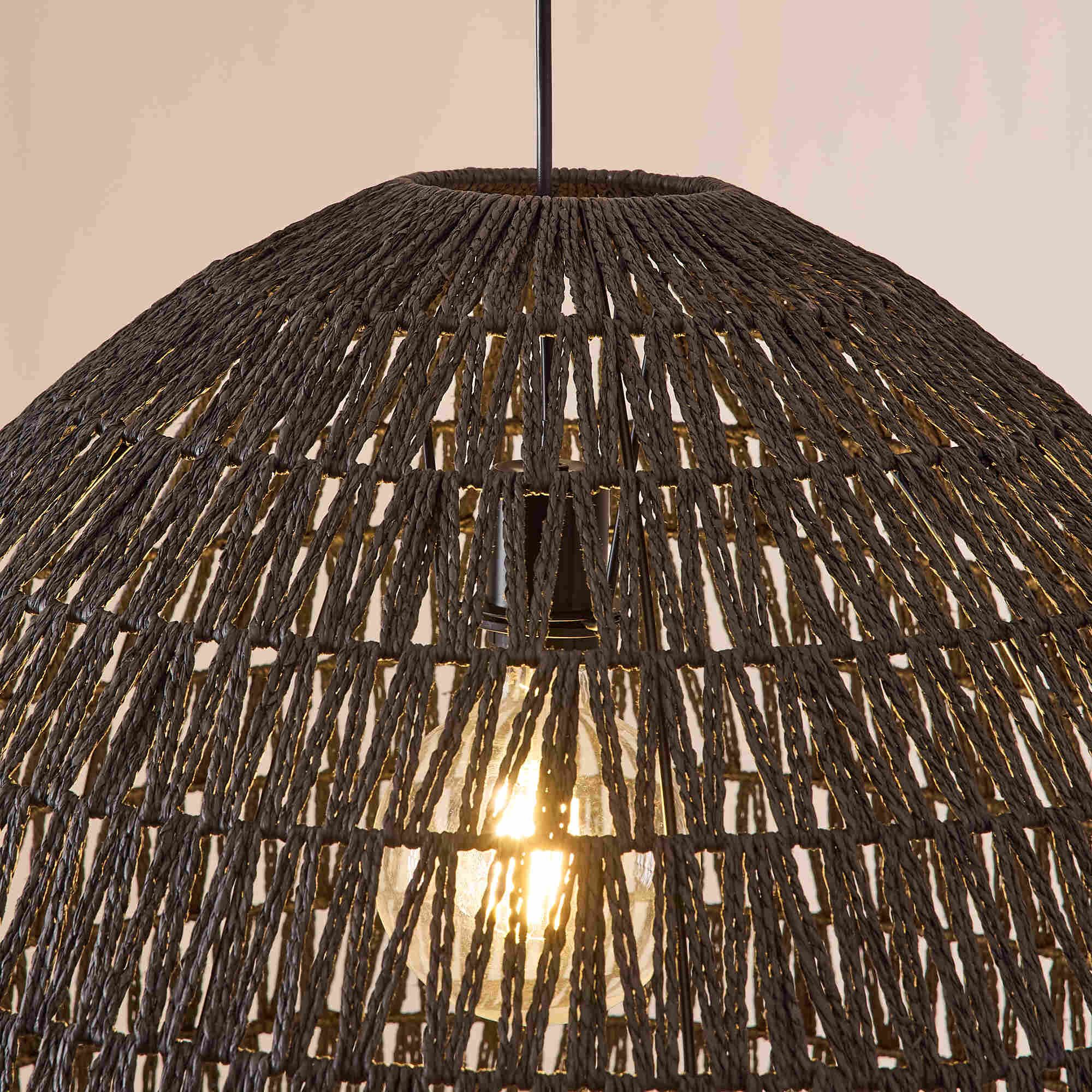 Suspension HARRY corde en papier naturel noir Ø80cm