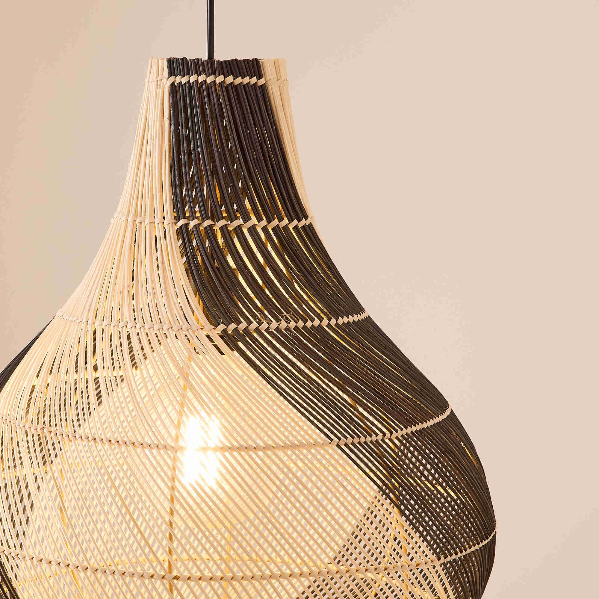 Suspension HANOI rotin blanc/noir Ø45cm