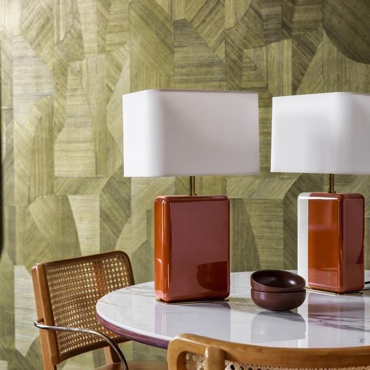 Lampe BOURBON bois laqué ivoire/laiton H49cm