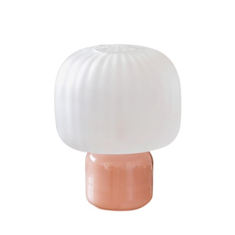 Lampe à poser LOULOU rose/abat-jour blanc opal verre teinté et dépoli H30cm