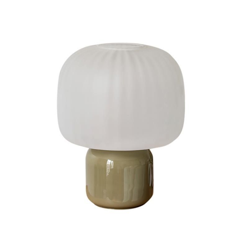 Lampe à poser LOULOU vert/abat-jour opal verre teinté et dépoli H30cm