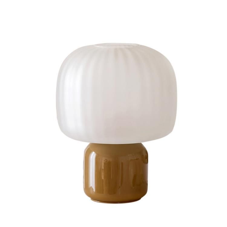 Lampe à poser LOULOU marron/abat-jour opal verre teinté et dépoli H30cm