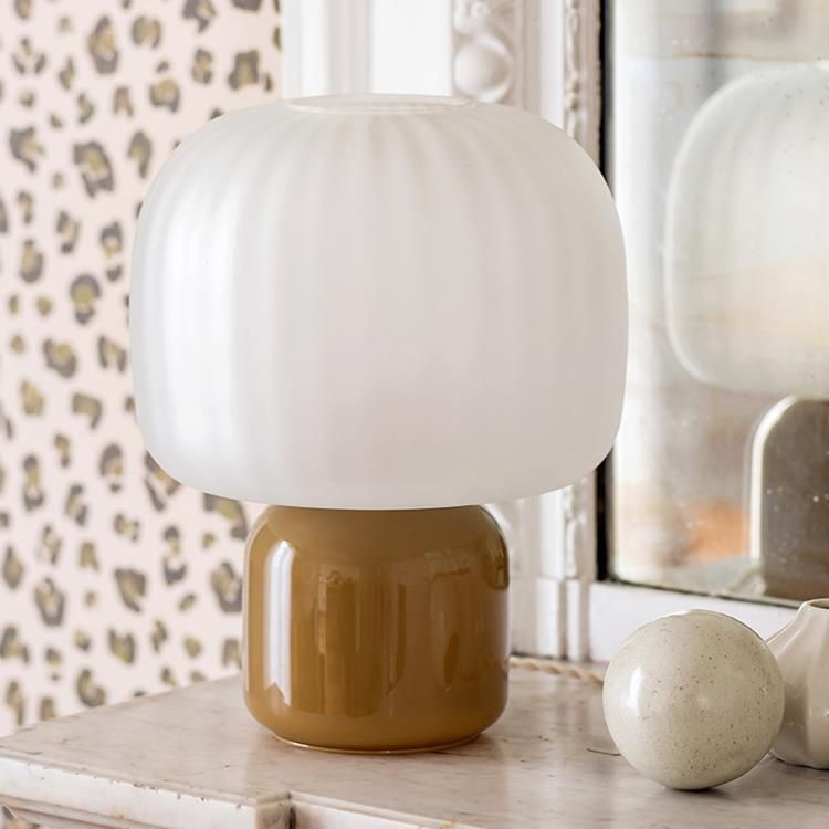 Lampe à poser LOULOU marron/abat-jour opal verre teinté et dépoli H30cm