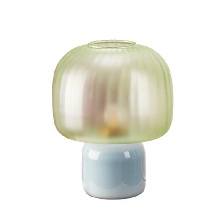 Lampe à poser LOULOU bleu/vert verre teinté et dépoli H30cm