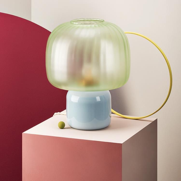 Lampe à poser LOULOU bleu/vert verre teinté et dépoli H30cm