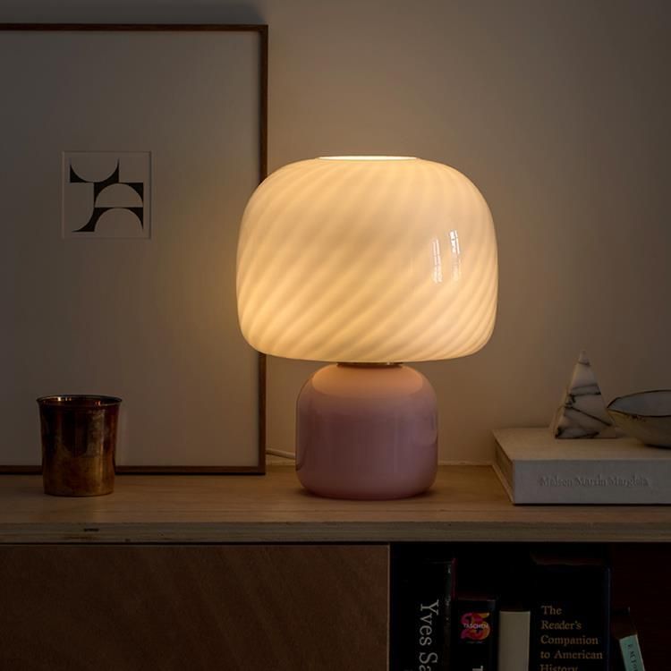 Lampe à poser LOULOU rose/blanc verre teinté et dépoli H30cm