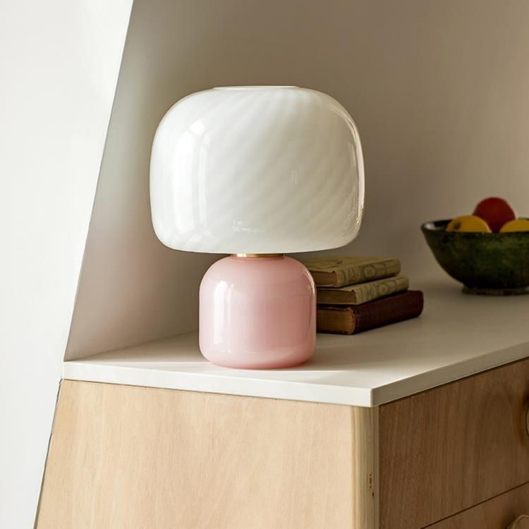 Lampe à poser LOULOU rose/blanc verre teinté et dépoli H30cm