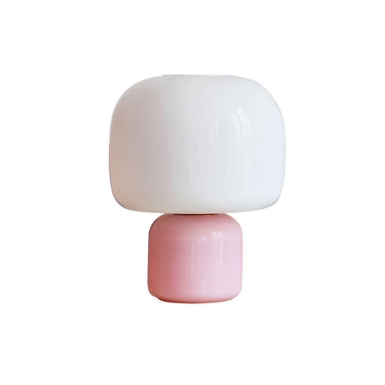 Lampe à poser LOULOU rose/blanc verre teinté et dépoli H30cm