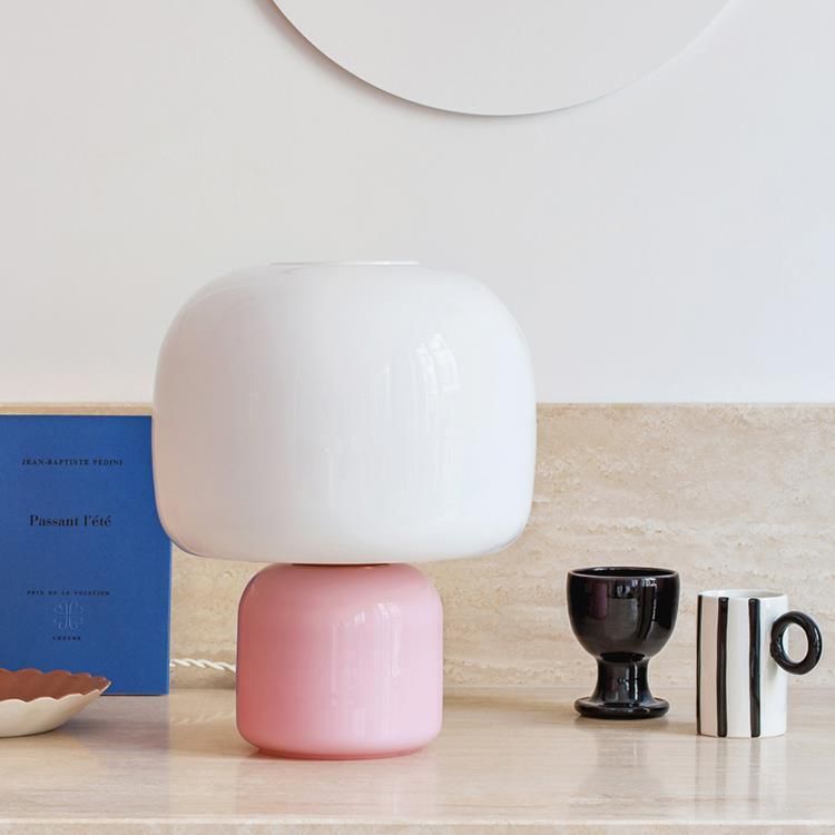 Lampe à poser LOULOU rose/blanc verre teinté et dépoli H30cm