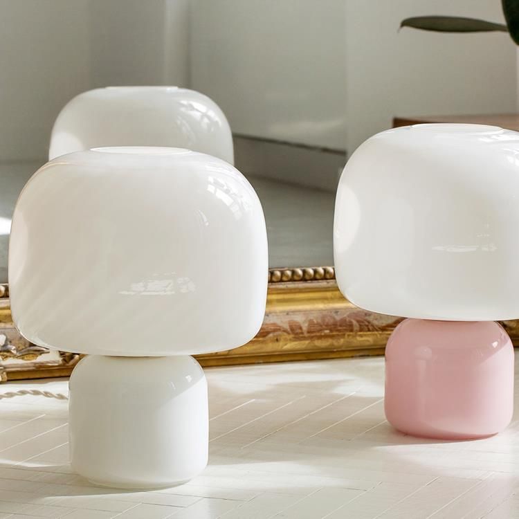 Lampe à poser LOULOU rose/blanc verre teinté et dépoli H30cm