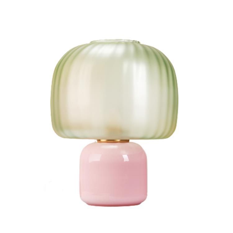 Lampe à poser LOULOU rose/blanc verre teinté et dépoli H30cm