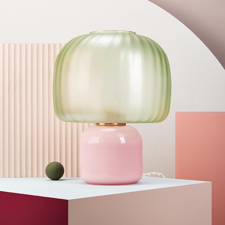 Lampe à poser LOULOU rose/blanc verre teinté et dépoli H30cm