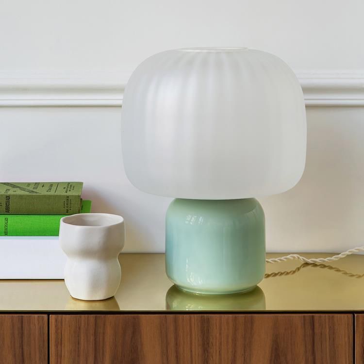 Lampe à poser LOULOU vert/blanc verre teinté et dépoli H30cm