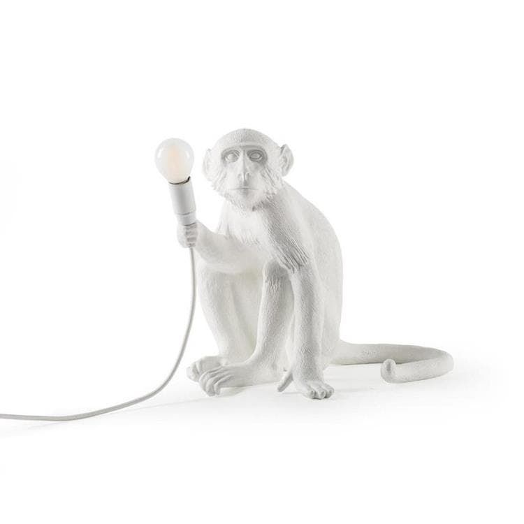 Lampe à poser MONKEY singe assis polypropylène blanc H32cm