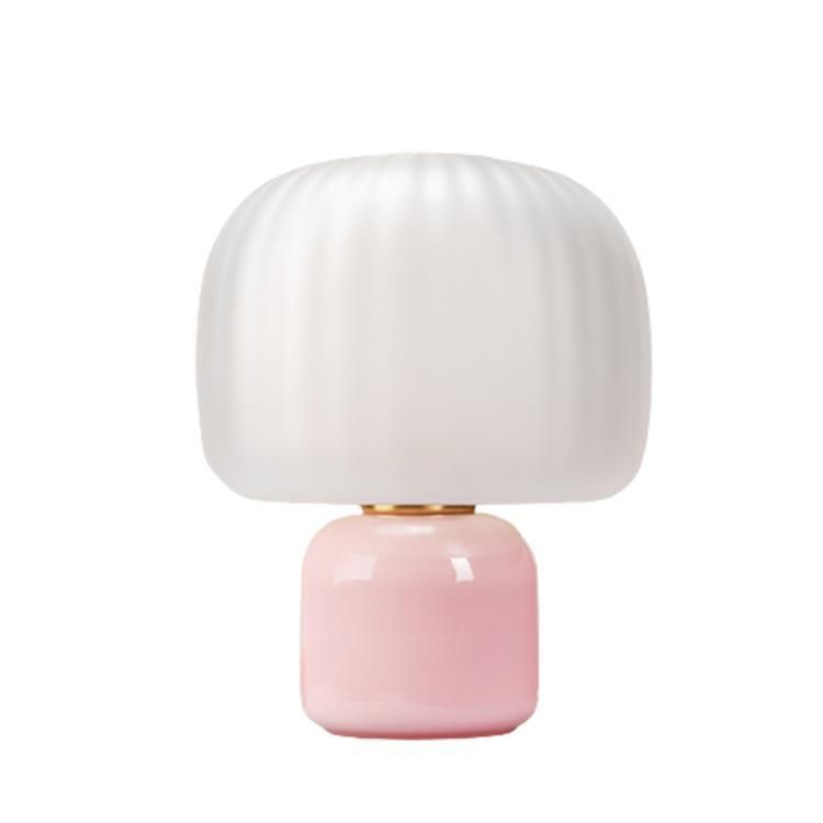 Lampe à poser LOULOU verre teinté rose et verre dépoli H30cm