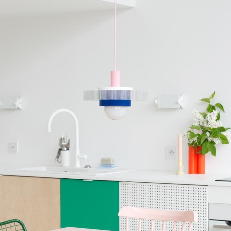 Suspension GIGIN°3 rose bleu blanc L28cm