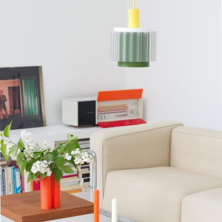 Suspension GIGI N°4 jaune kaki blanc L18cm
