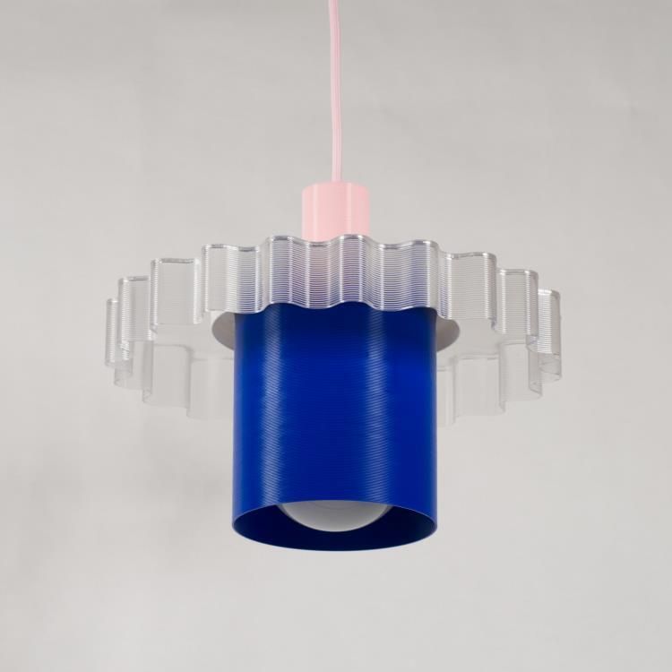 Suspension GIGI n°1 matière recyclée rose/bleu/blanc L28cm