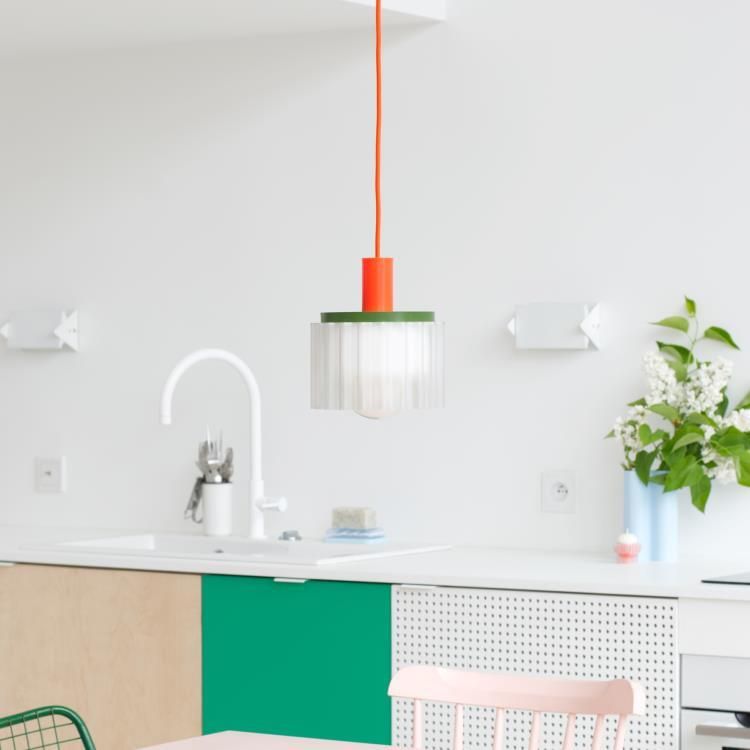 Suspension matière recyclée orange/blanc/kaki L18cm