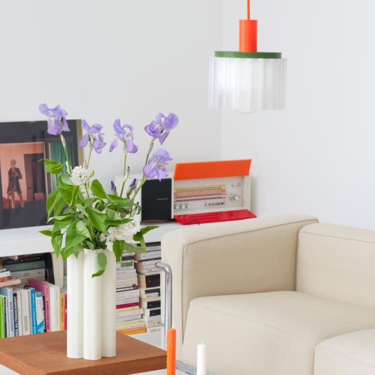 Suspension matière recyclée orange/blanc/kaki L18cm