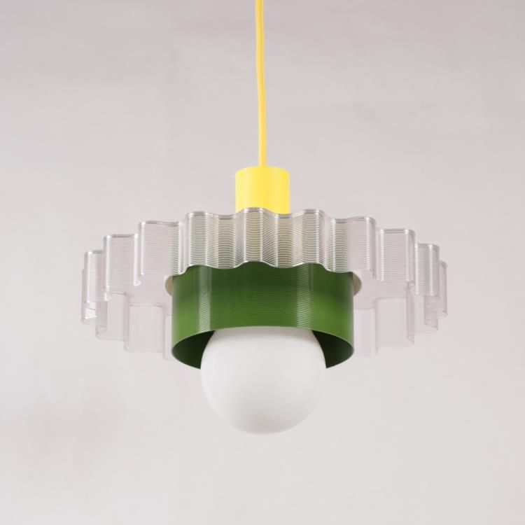 Suspension GIGI n°3 matière recylclée jaune/kaki/blanc L28cm