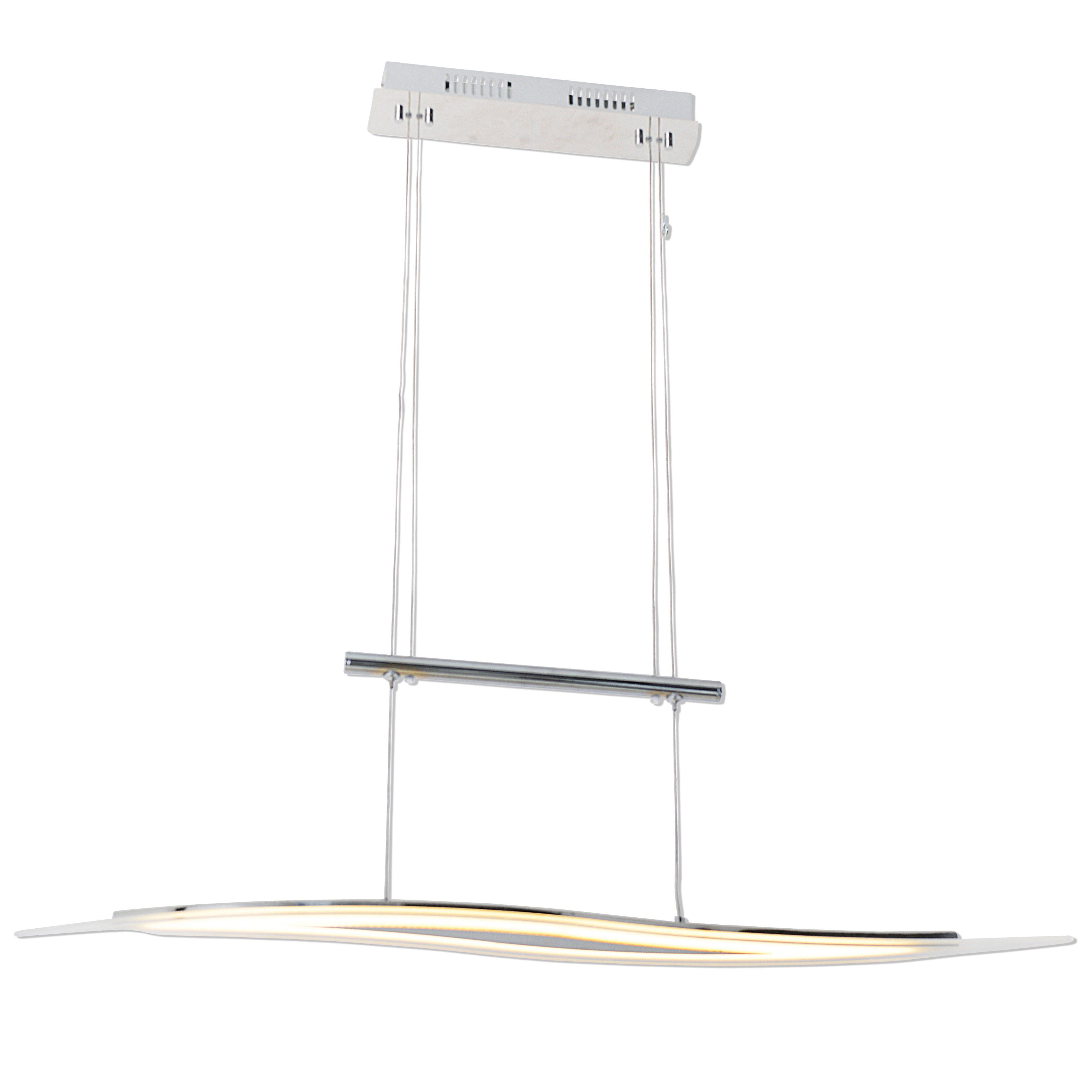 Suspension barre  Led dimmable WAVE argentée en métal et verre