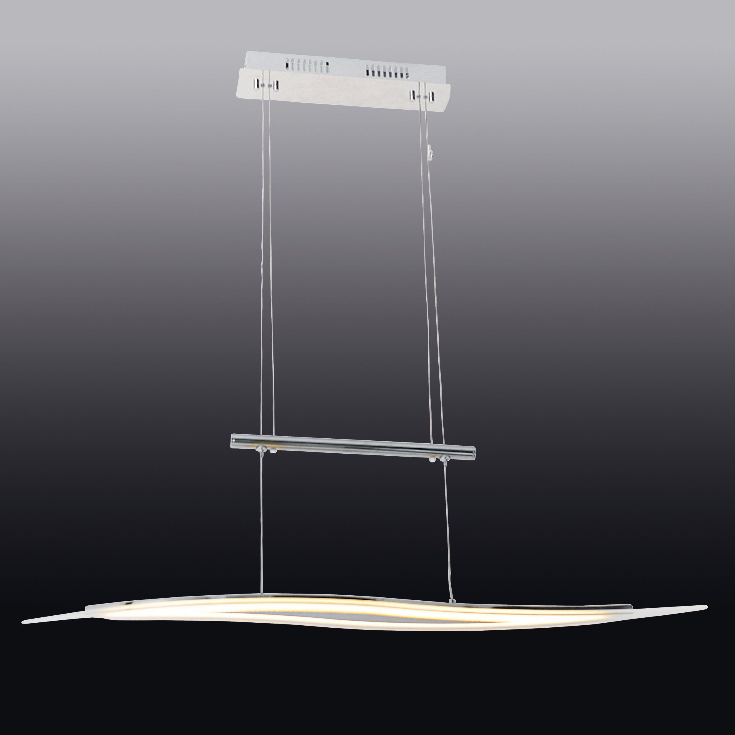 Suspension barre  Led dimmable WAVE argentée en métal et verre