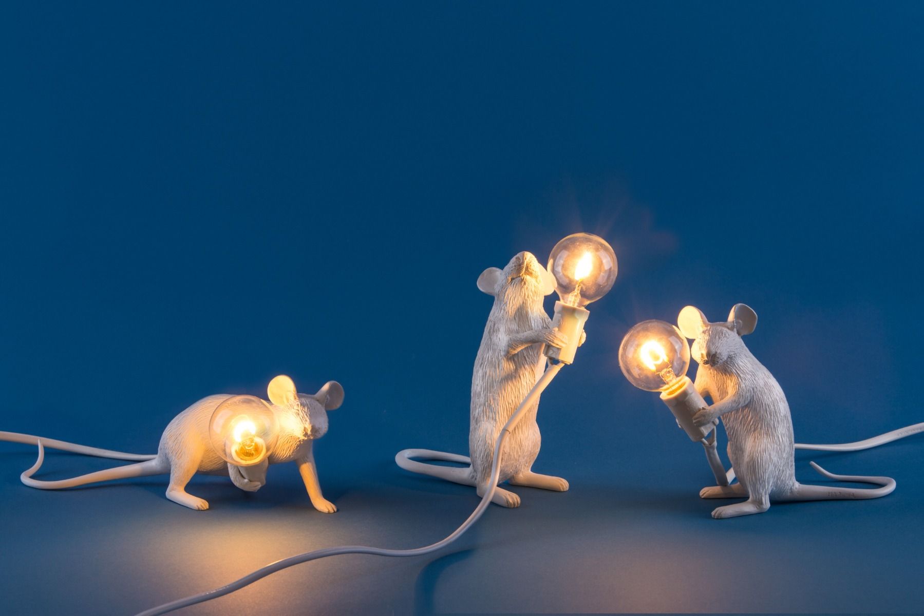Lampe à poser MOUSE couchée câble USB blanc H8.1cm